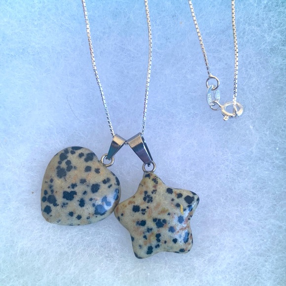 Dalmatian Jasper Star ⭐️ and heart ❤️ sterling silver necklace - Picture 3 of 5